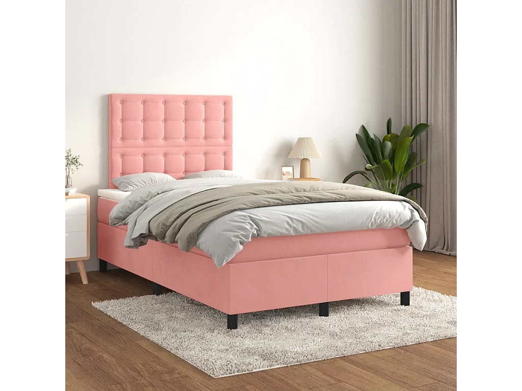 Cama box spring con colchón terciopelo rosa 120x190 cm