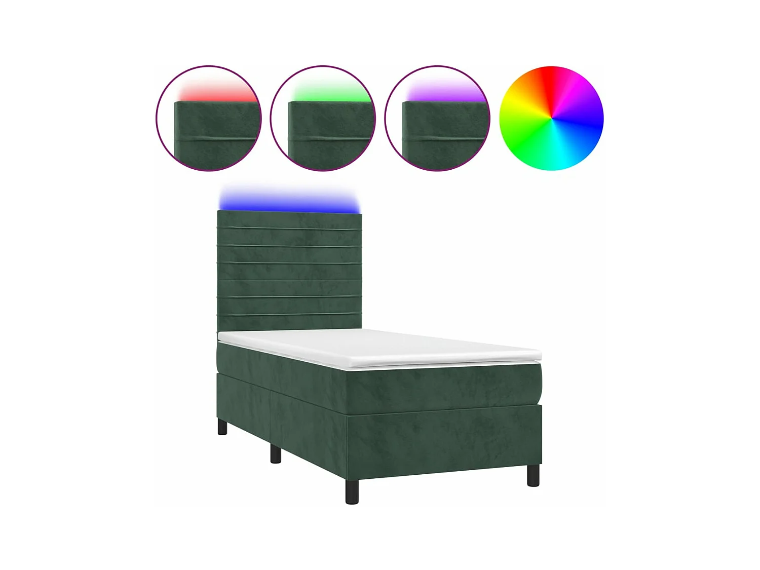 Sommier tapissier et matelas et LED Vert foncé 90x200cm Velours