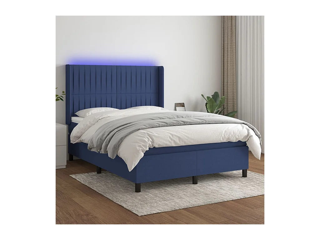 Sommier tapissier avec matelas et LED Bleu 140x200 cm Tissu
