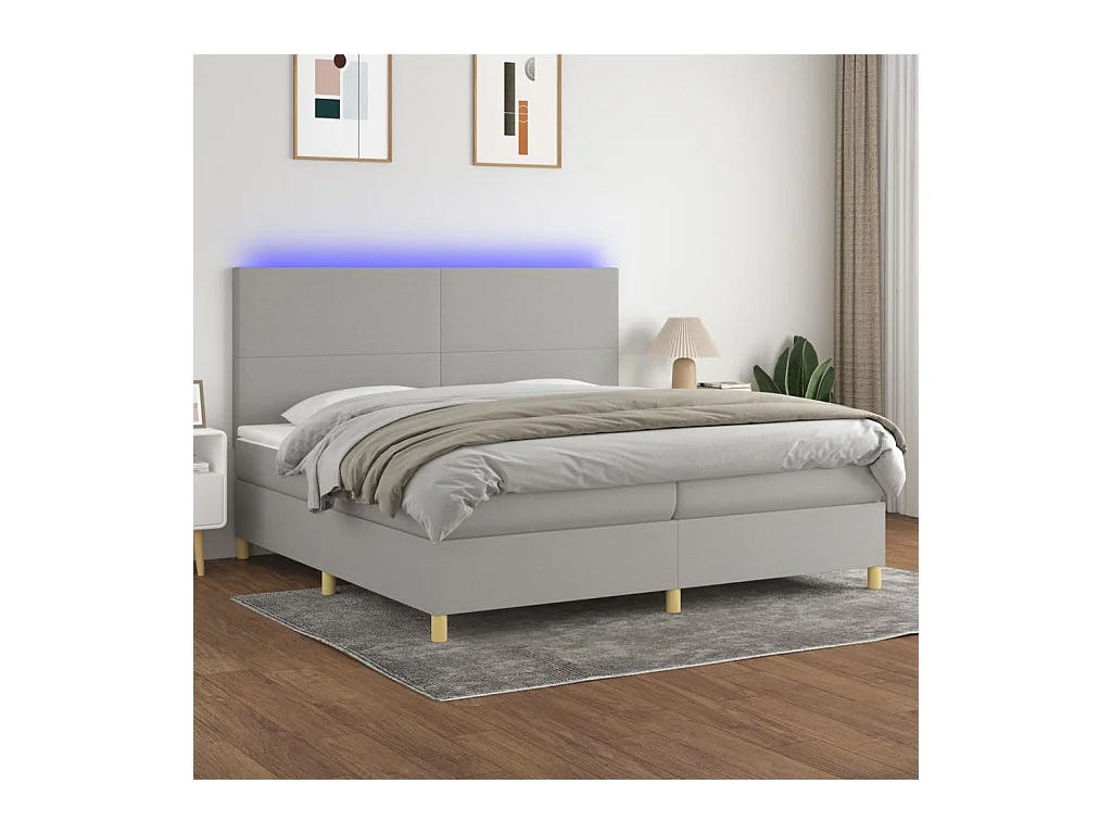 Sommier tapissier matelas et LED Gris clair 200x200 cm Tissu