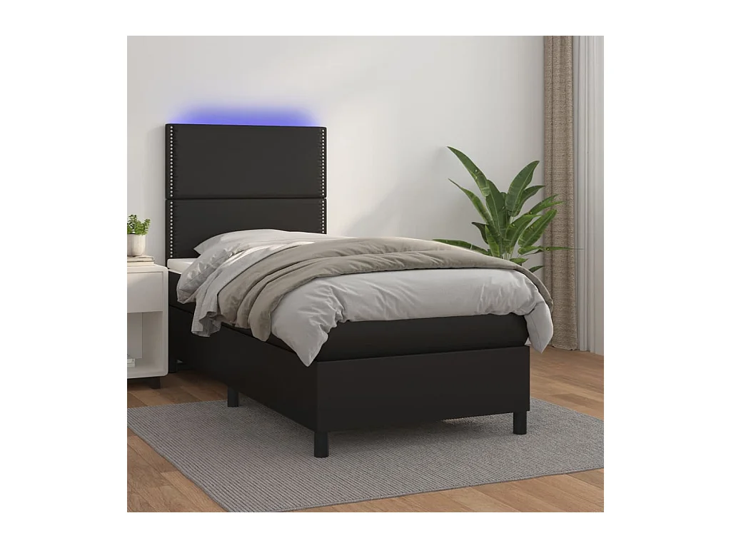 Sommier tapissier avec matelas et LED Noir 90x200 cm Similicuir