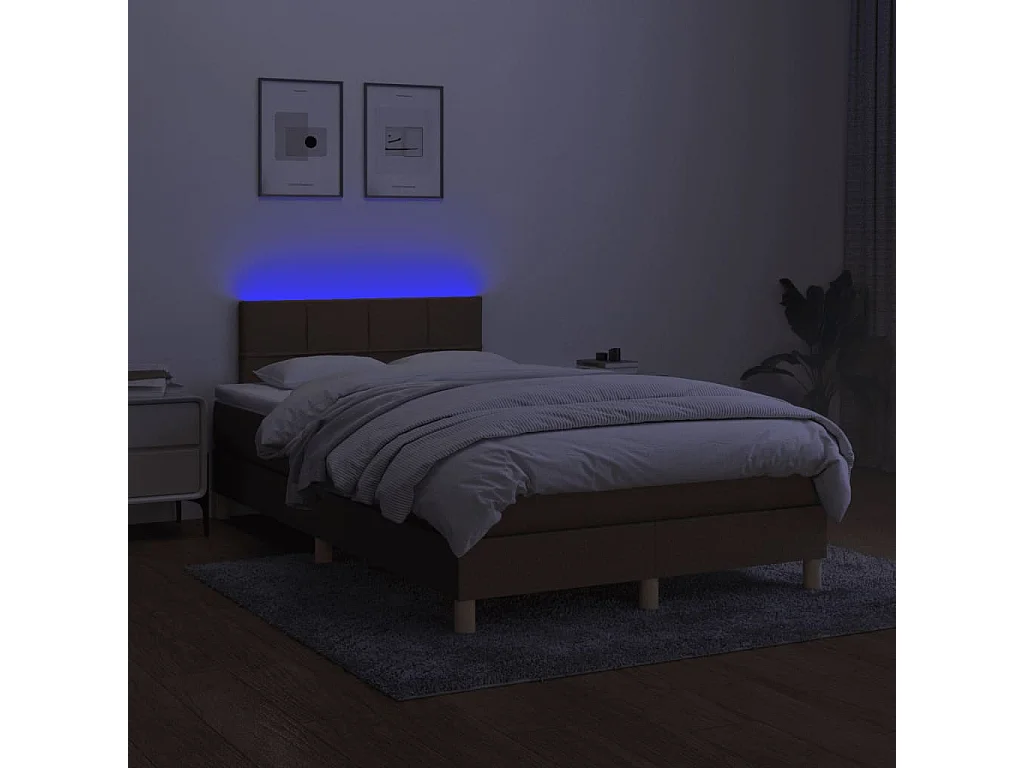 Cama box spring con colchón y LED tela marrón oscuro 120x190 cm