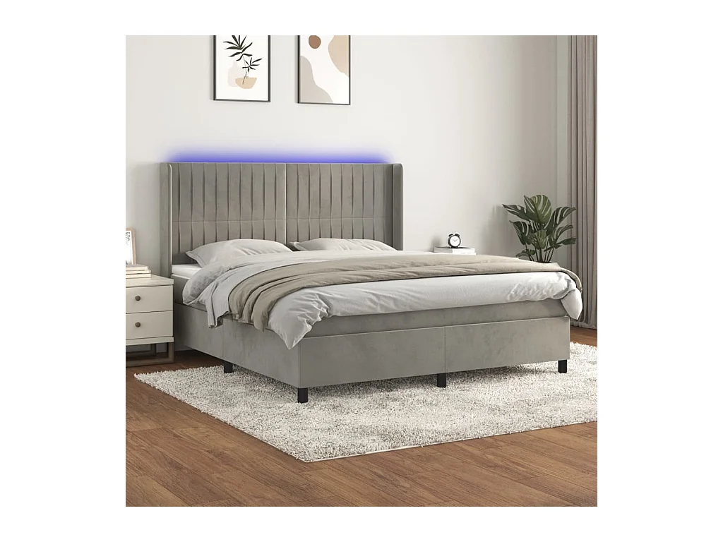 Cama box spring c/ colchão/LED 180x200 cm veludo cinzento-claro