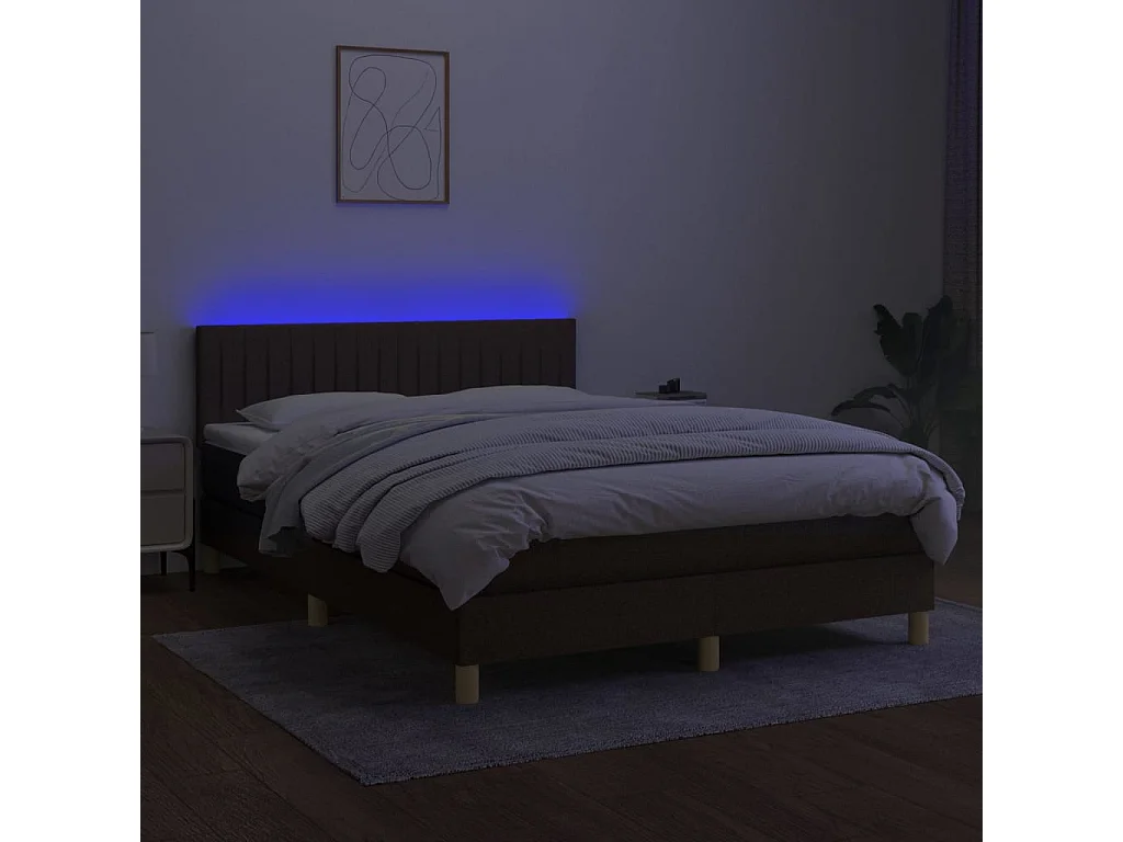 Sommier tapissier matelas et LED Marron foncé 140x200 cm Tissu
