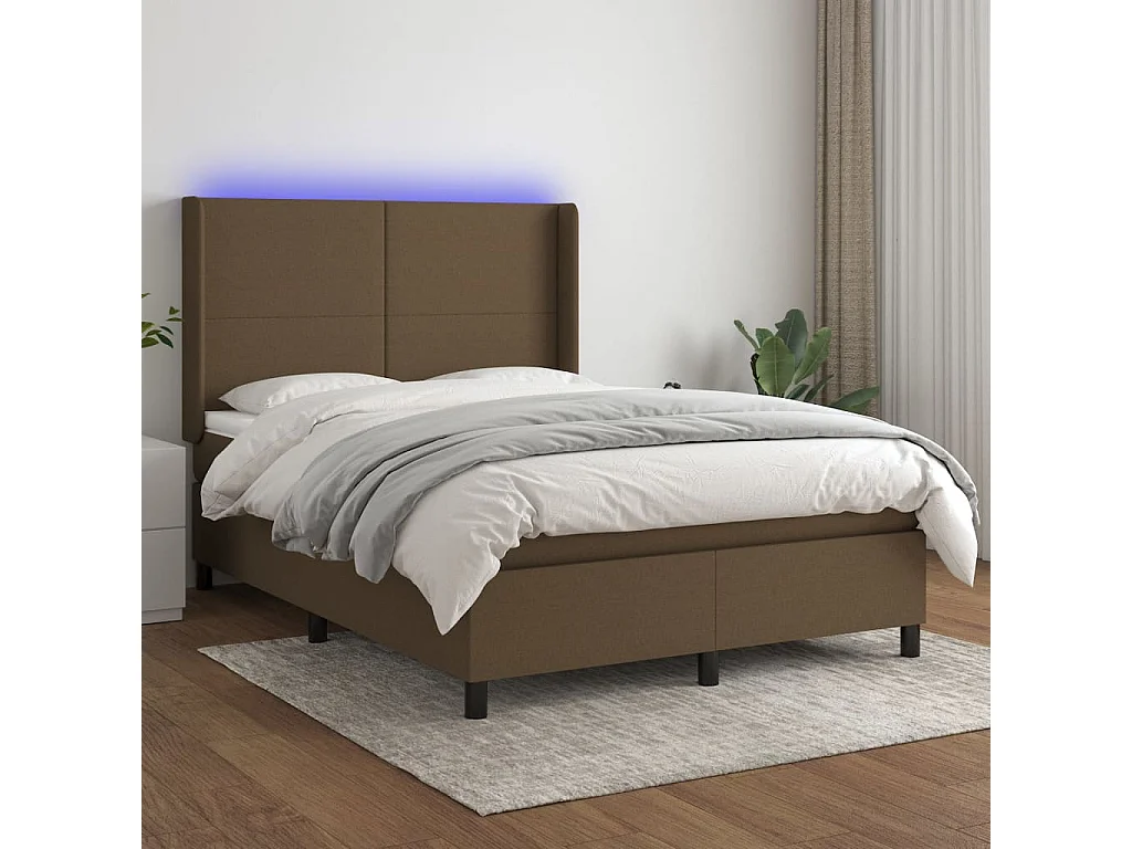 Cama box spring colchón luces LED tela marrón oscuro 140x200cm