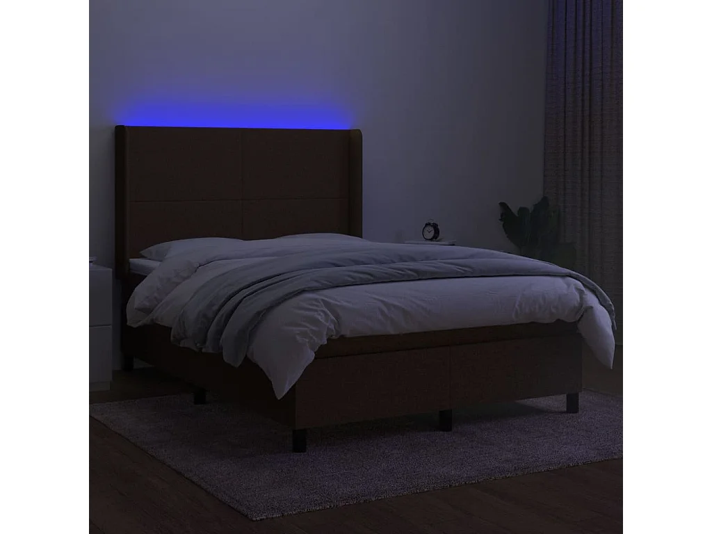 Sommier tapissier matelas et LED Marron foncé 140x200 cm Tissu