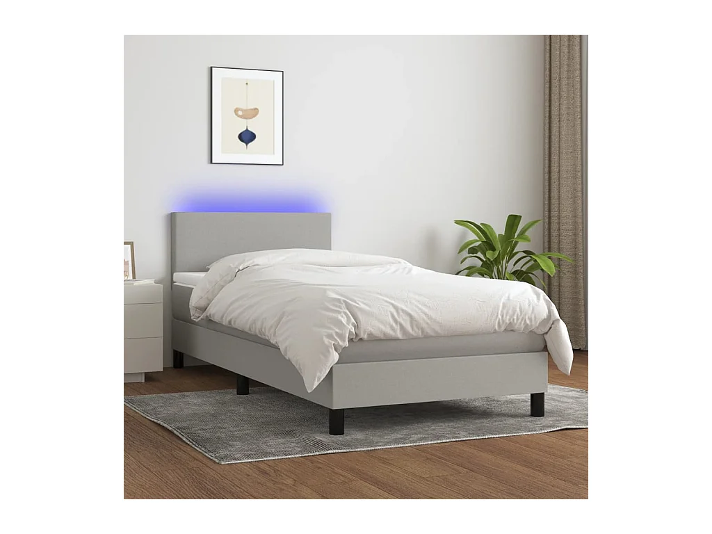 Sommier tapissier avec matelas et LED Gris clair 90x190cm Tissu