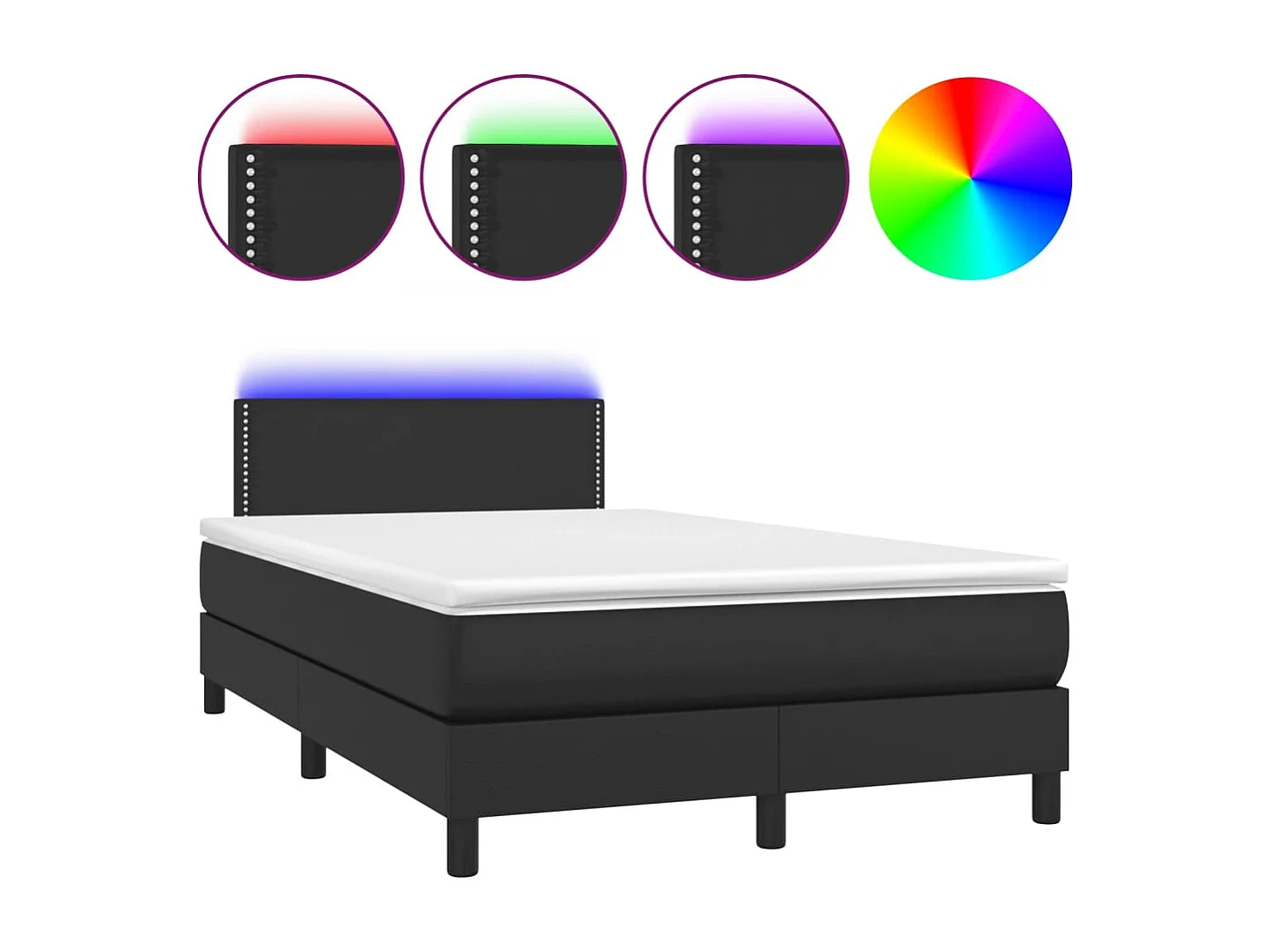 Cama box spring colchão e LED 120x190 cm couro artificial preto