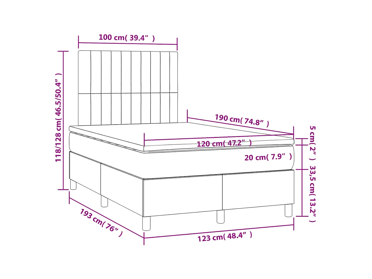 Cama box spring con colchón tela gris oscuro 120x190 cm