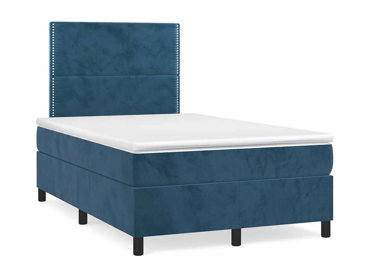 Cama box spring colchão LED 120x190cm couro artif. azul-escuro