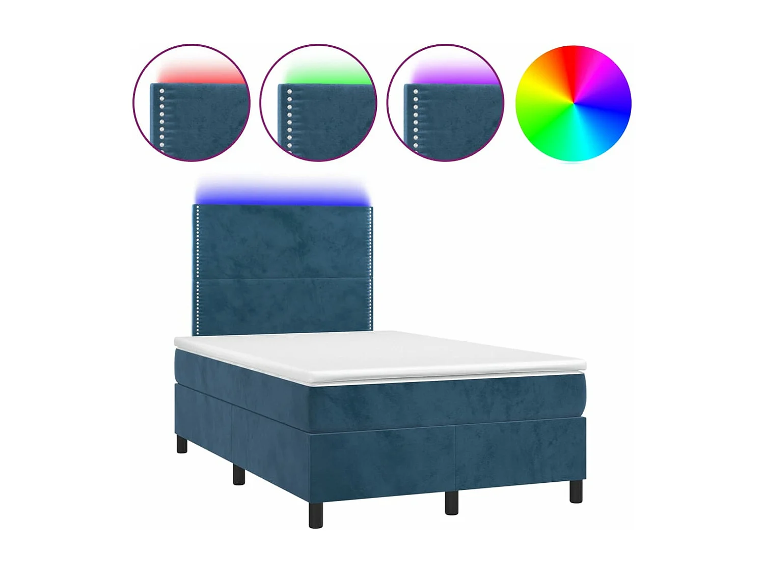 Cama box spring colchão LED 120x190cm couro artif. azul-escuro