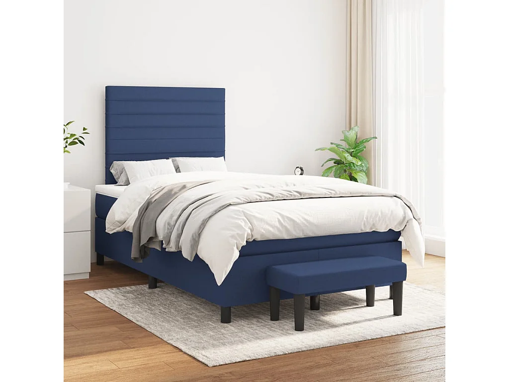 Sommier à lattes de lit avec matelas bleu 120x190 cm tissu