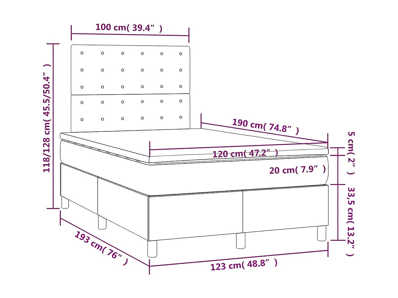 Cama boxspring com colchão 120x190 cm veludo azul-escuro