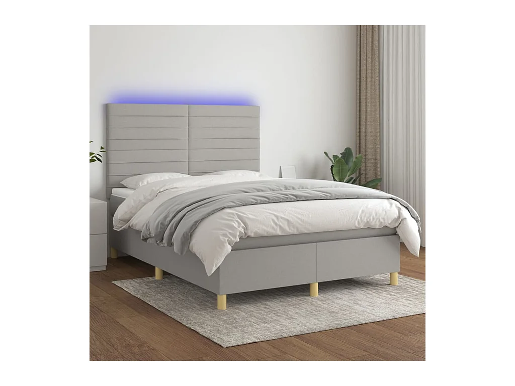 Sommier tapissier et matelas et LED Gris clair 140x190 cm Tissu