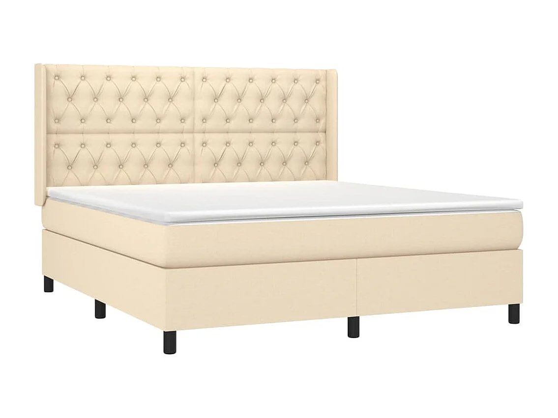 Cama box spring colchón y luces LED tela crema 160x200 cm