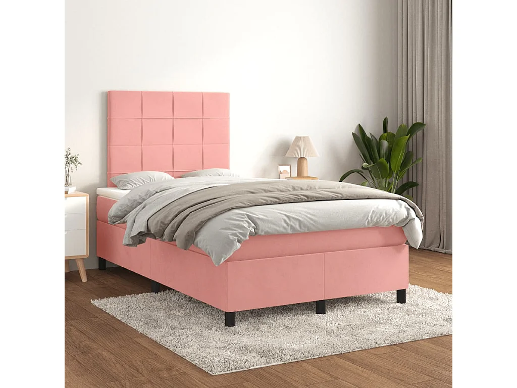 Sommier à lattes de lit avec matelas rose 120x190 cm velours
