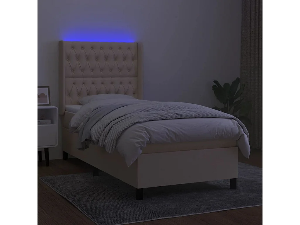 Boxspring met matras en LED stof crèmekleurig 90x190 cm