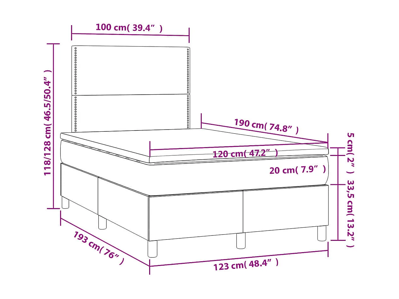 Cama box spring con colchón terciopelo rosa 120x190 cm