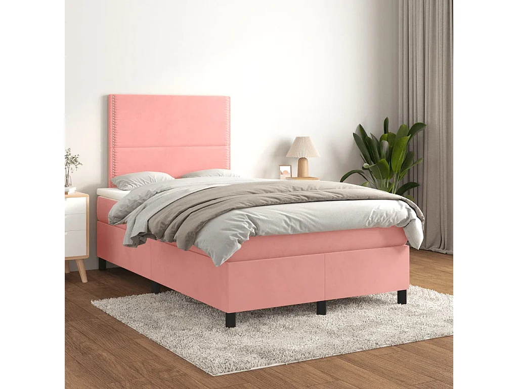 Sommier à lattes de lit avec matelas rose 120x190 cm velours