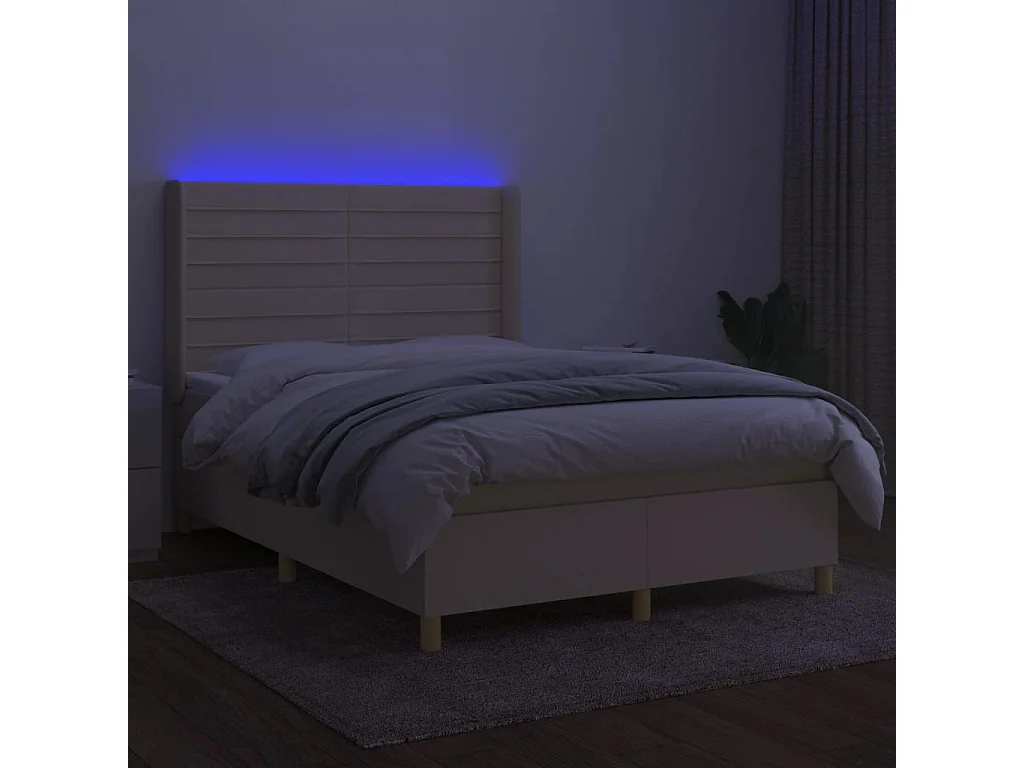 Sommier tapissier avec matelas et LED Crème 140x190 cm Tissu