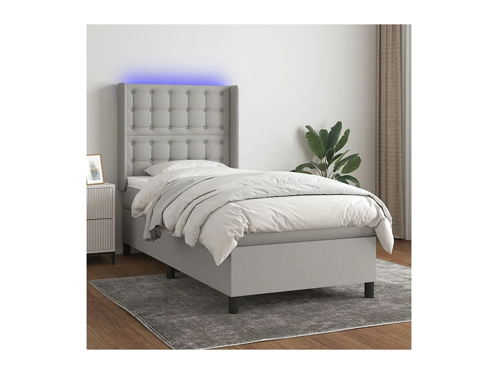Sommier tapissier matelas et LED Gris clair 100x200 cm Tissu