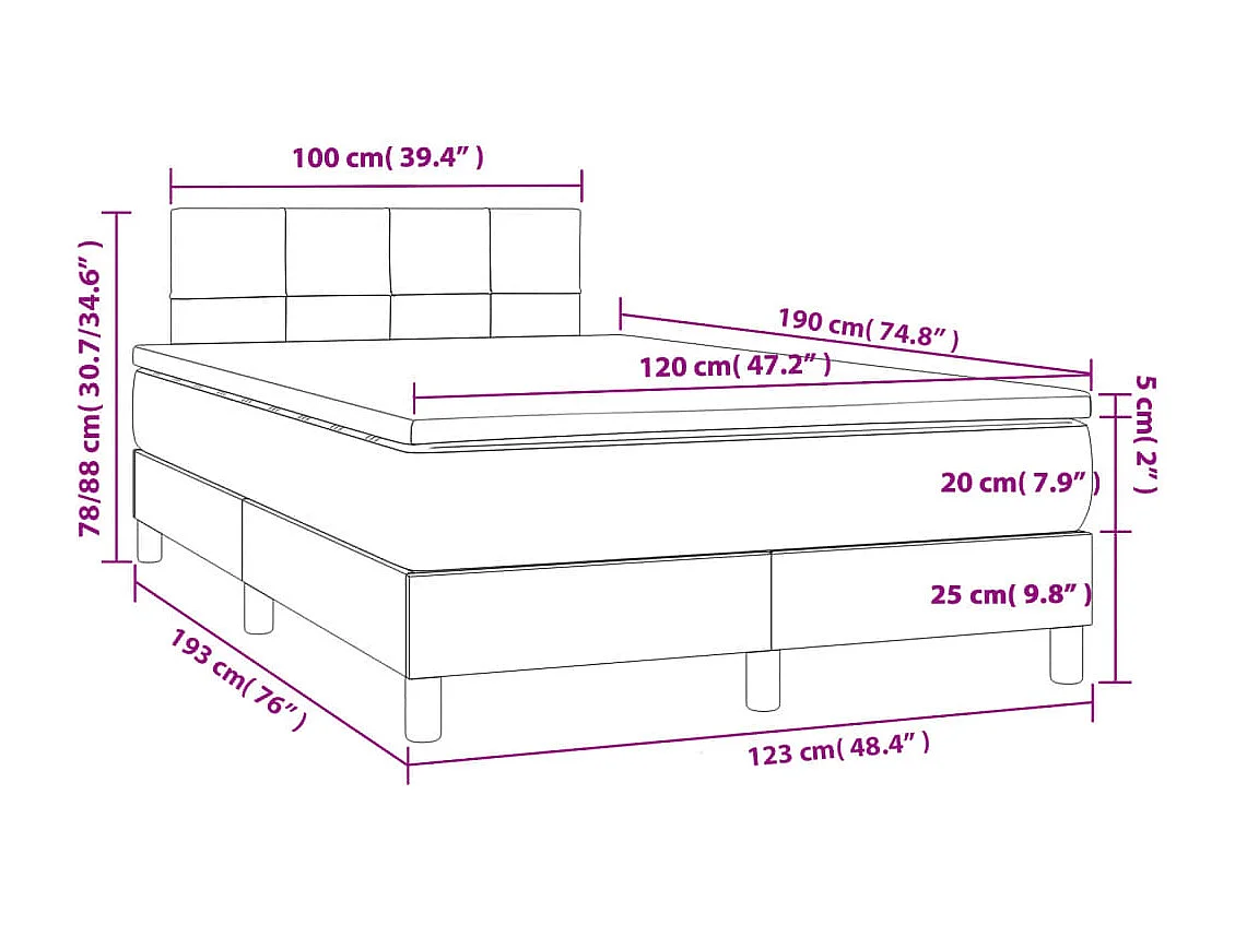 Cama boxspring com colchão 120x190 cm tecido castanho-escuro