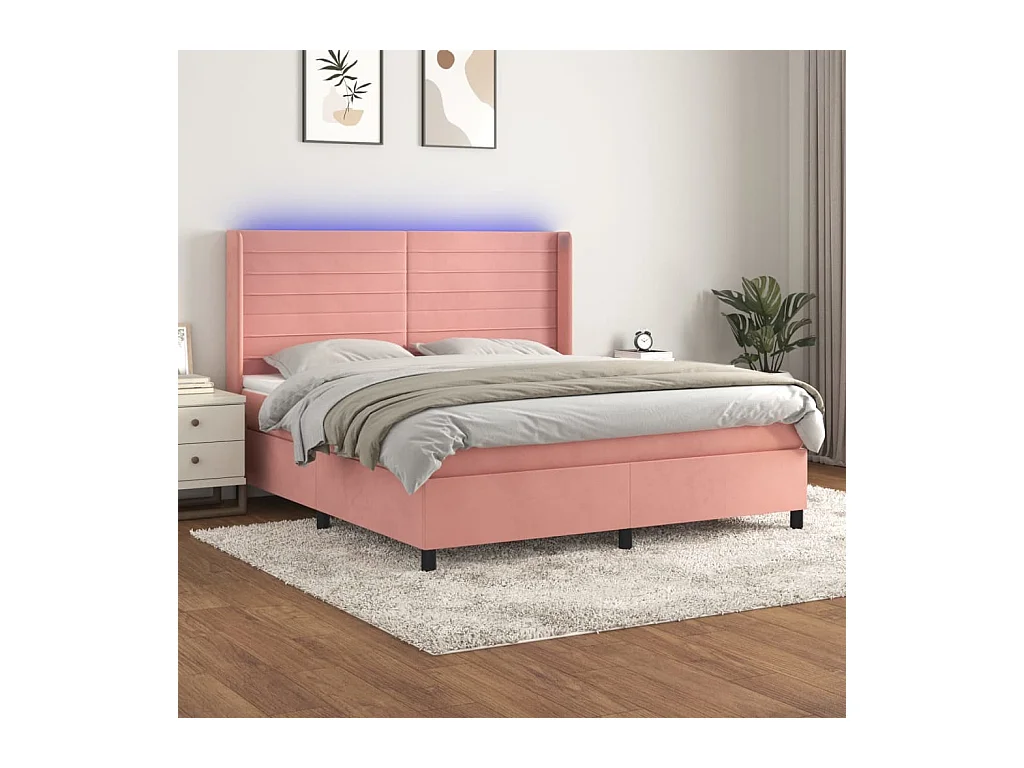 Boxspring met matras en LED fluweel roze 180x200 cm