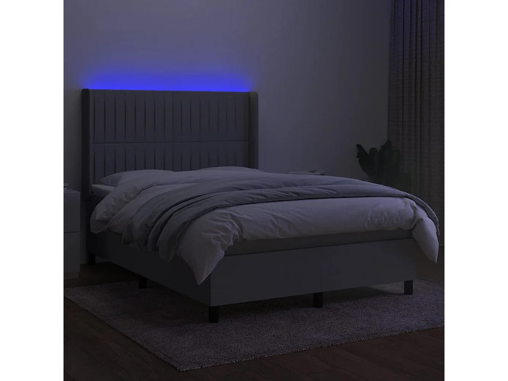 Sommier tapissier et matelas et LED Gris clair 140x190 cm Tissu