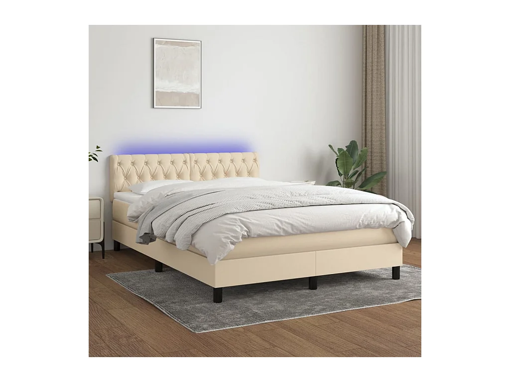 Boxspring met matras en LED stof crèmekleurig 140x200 cm