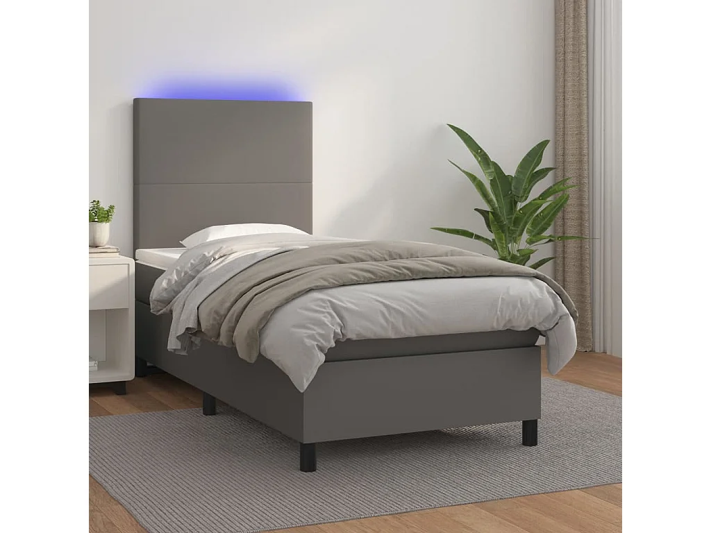 Sommier tapissier avec matelas et LED Gris 80x200 cm Similicuir