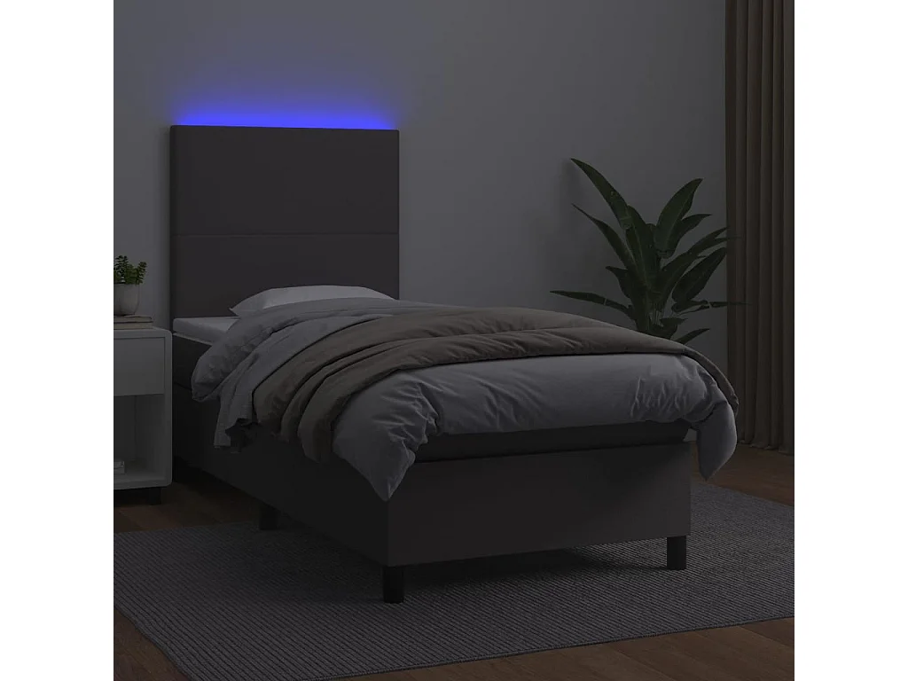 Sommier tapissier avec matelas et LED Gris 80x200 cm Similicuir