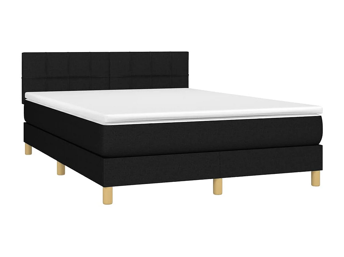 Cama box spring c/ colchão e LED 140x190 cm tecido preto