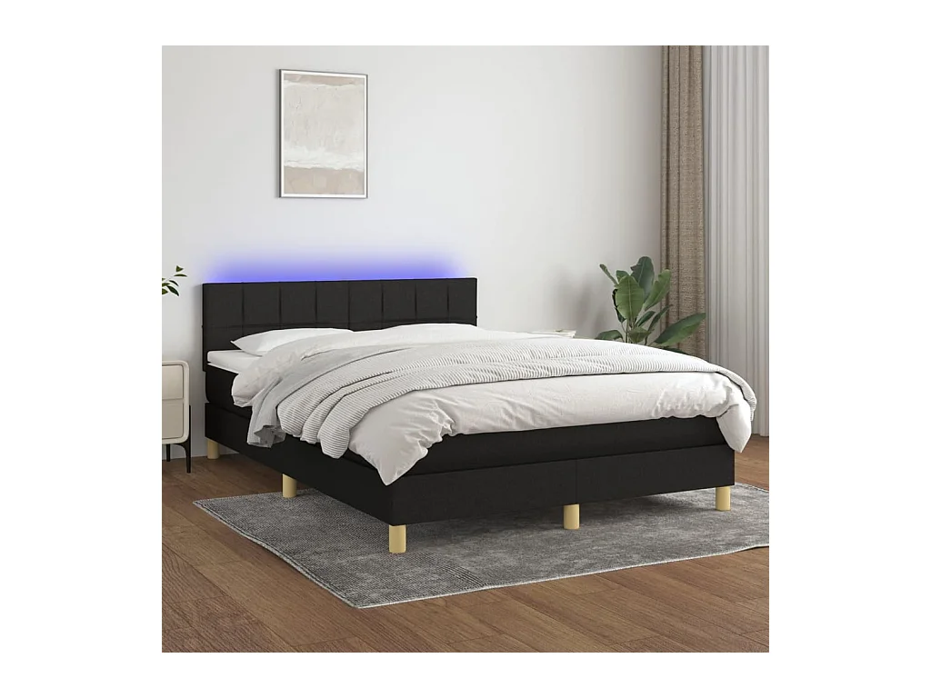 Sommier tapissier avec matelas et LED Noir 140x190 cm Tissu
