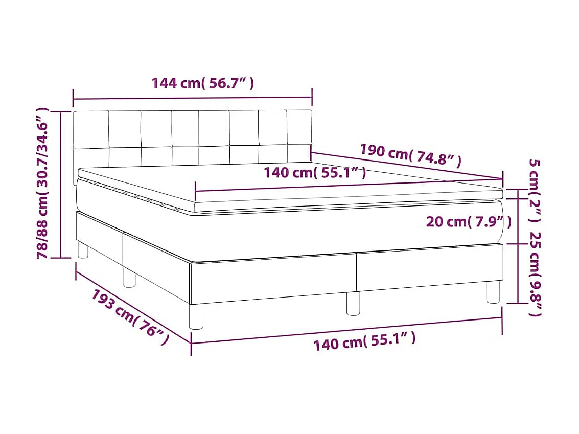 Sommier tapissier avec matelas et LED Noir 140x190 cm Tissu