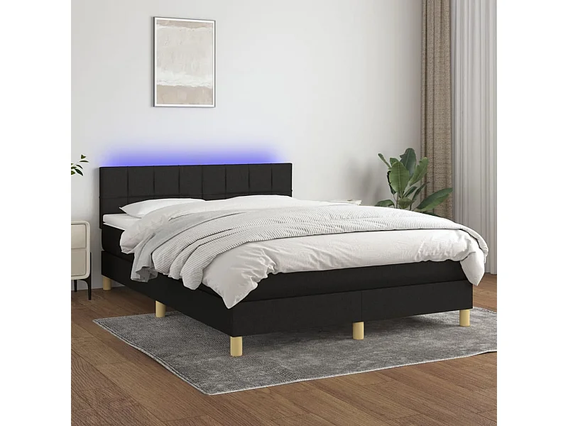 Sommier tapissier avec matelas et LED Noir 140x190 cm Tissu