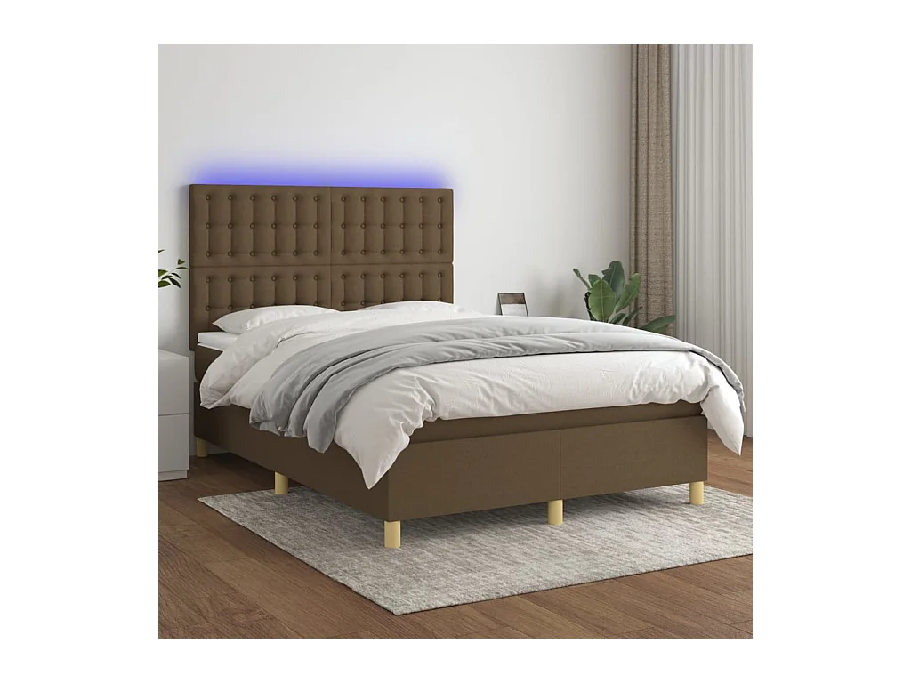 Sommier tapissier matelas et LED Marron foncé 140x200 cm Tissu
