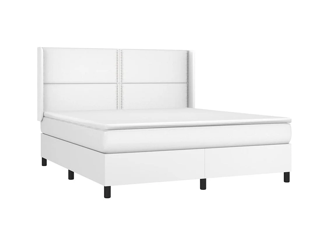 Cama box spring colchón y LED cuero sintético blanco 160x200 cm