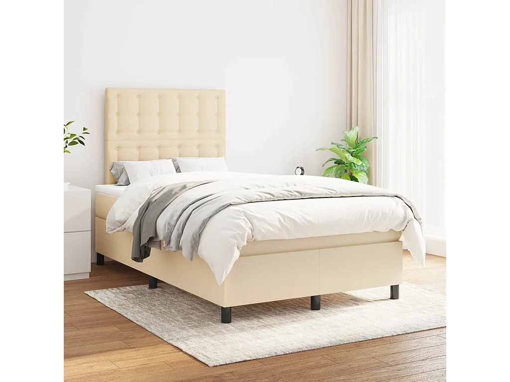 Cama boxspring com colchão 120x190 cm tecido cor creme