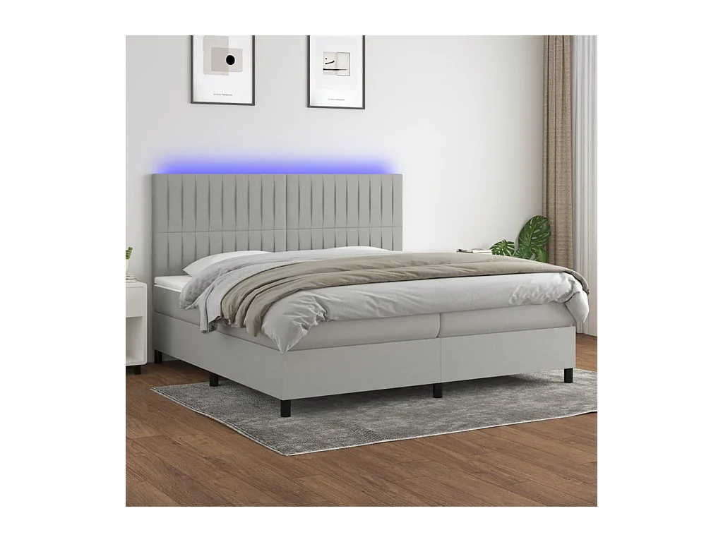 Sommier tapissier matelas et LED Gris clair 200x200 cm Tissu