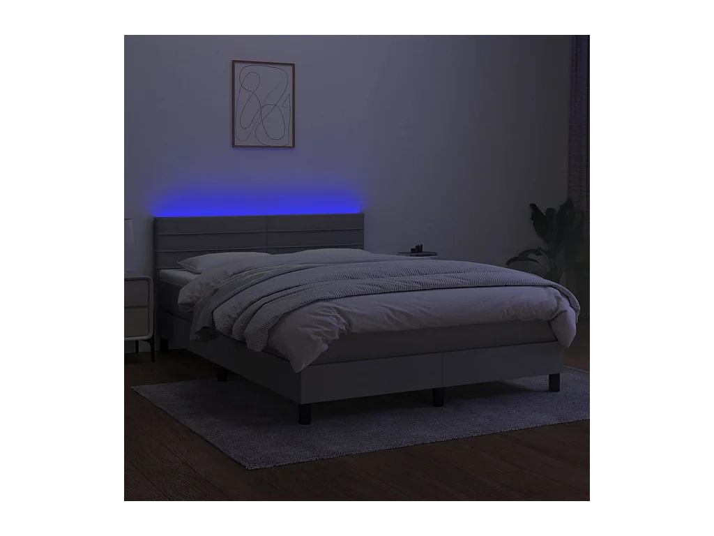 Cama box spring c/ colchão e LED 140x200 cm tecido cinza-claro