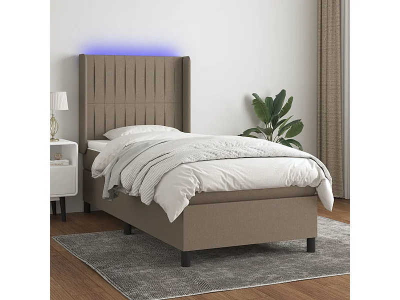 Cama box spring colchão/LED 100x200cm tecido cinza-acastanhado