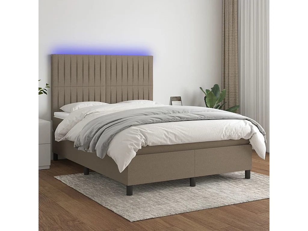 Sommier tapissier avec matelas et LED Taupe 140x200 cm Tissu