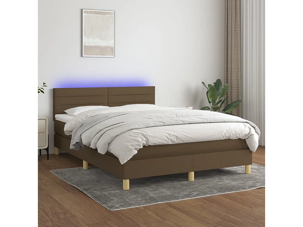 Boxspring met matras en LED stof donkerbruin 140x200 cm