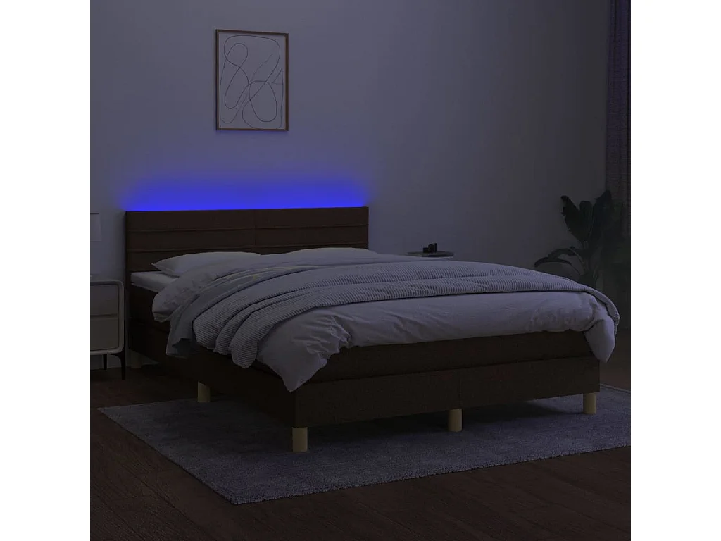 Boxspring met matras en LED stof donkerbruin 140x200 cm