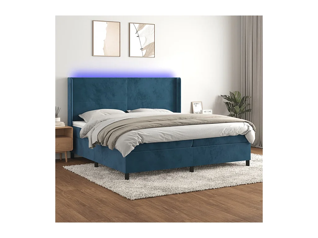 Boxspring met matras en LED fluweel donkerblauw 200x200 cm