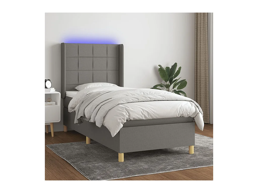 Sommier tapissier avec matelas et LED Gris foncé 90x200cm Tissu