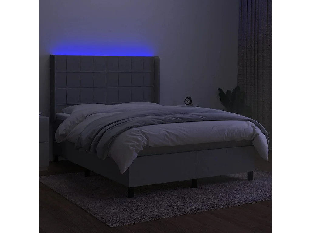 Sommier tapissier et matelas et LED Gris clair 140x190 cm Tissu