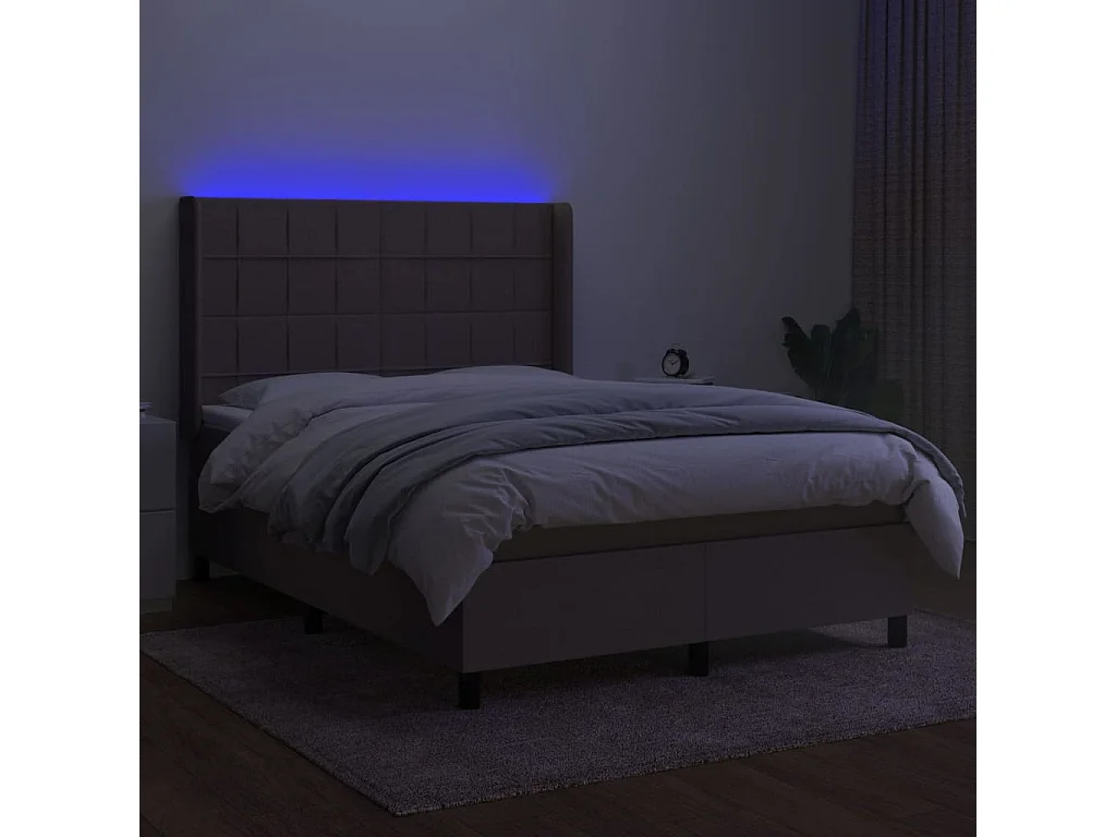 Cama box spring colchão/LED 140x200 cm tecido cinza-acastanhado