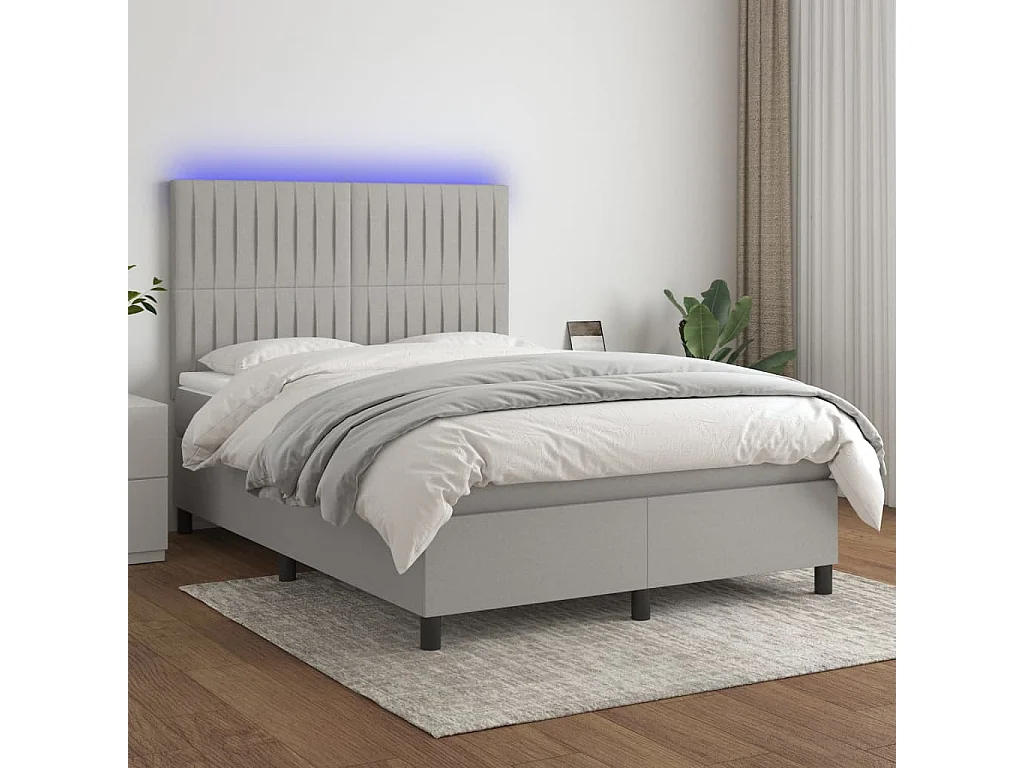 Sommier tapissier et matelas et LED Gris clair 140x190 cm Tissu