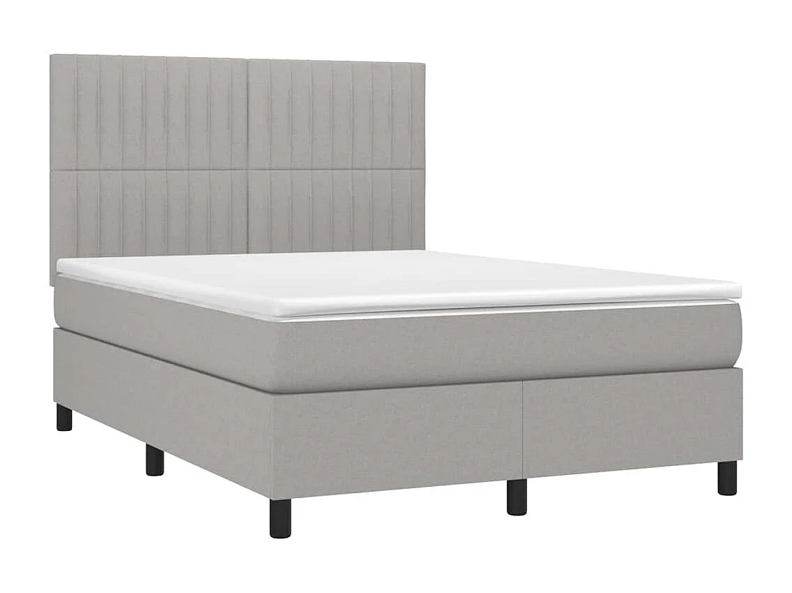 Sommier tapissier et matelas et LED Gris clair 140x190 cm Tissu